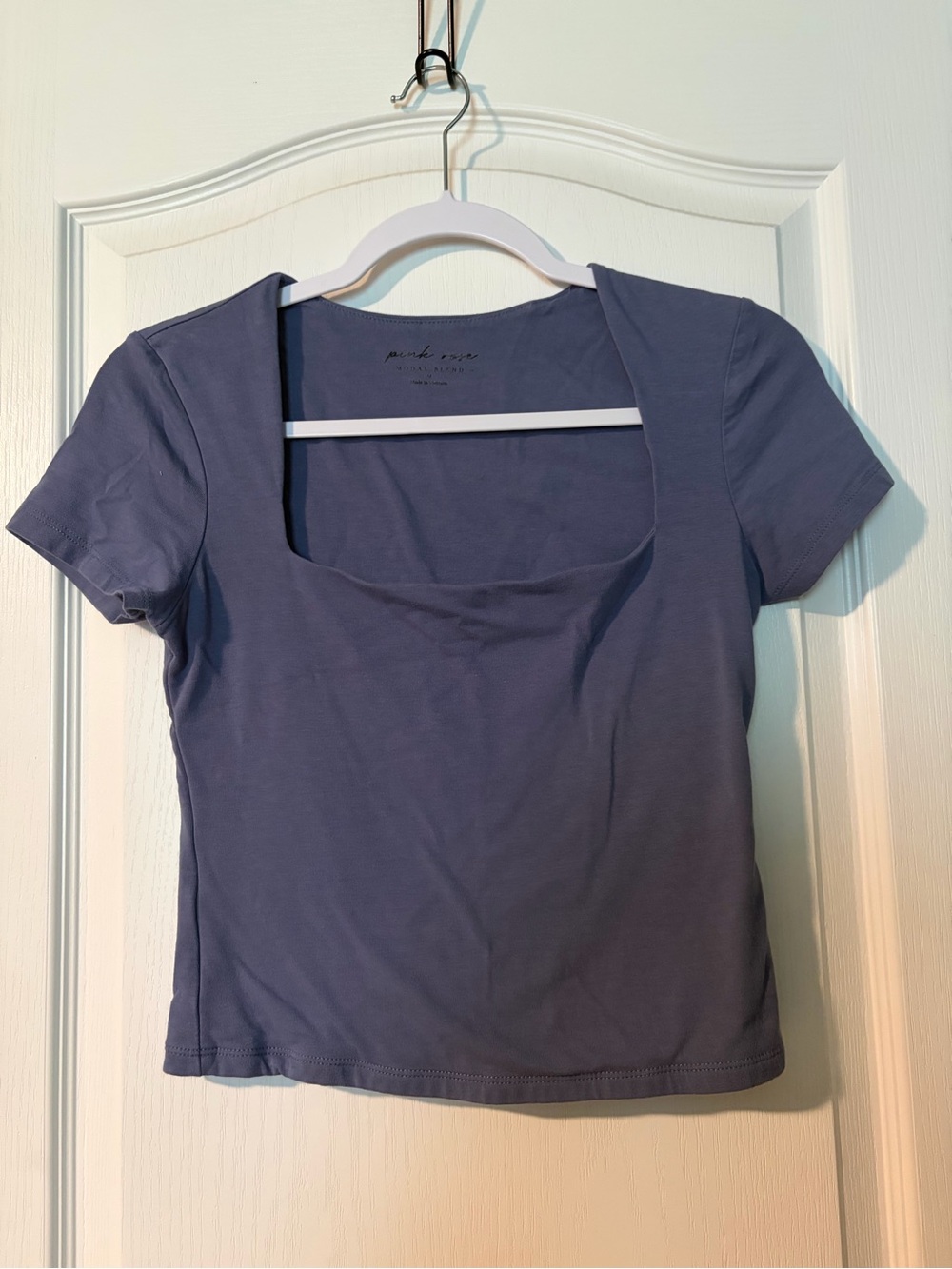 Pink Rose Slate Blue Square Neck Crop Top